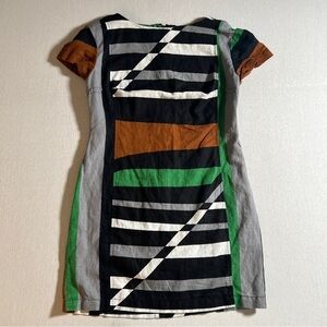 Derek Lam Limited Edition Retro 70s Geometric Linen Cotton Blend Pencil Dress